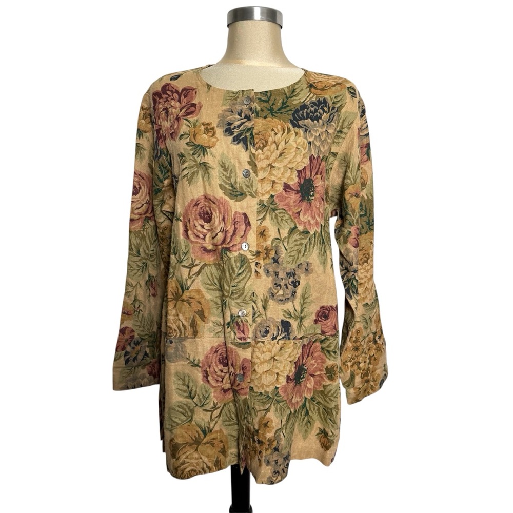 Smith & Hawken Linen Botanical Garden Chore Jacket USA Made Size M Floral